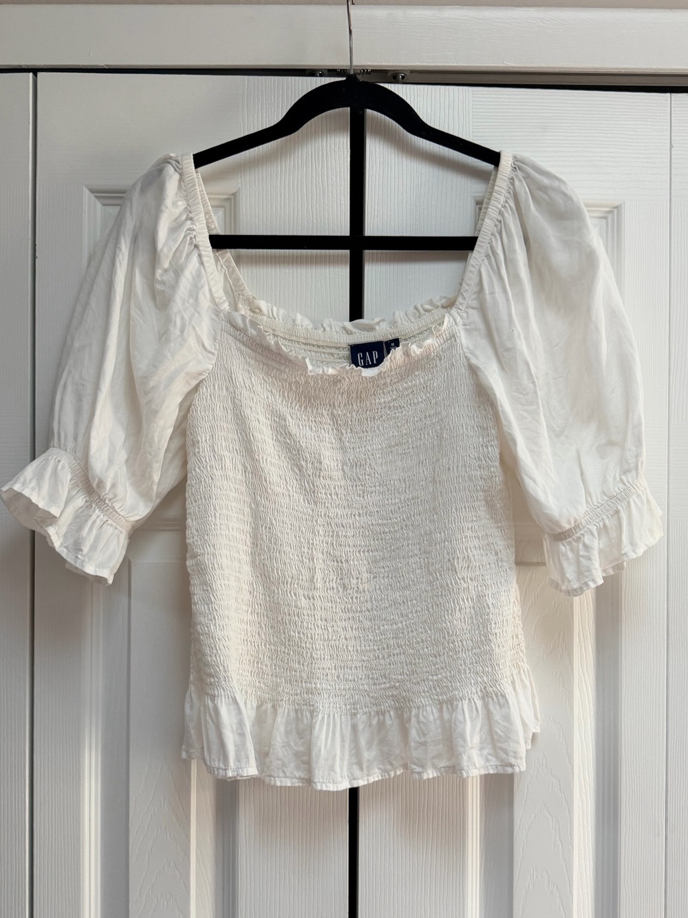 GAP Cream Smocked Peasant Blouse with Puff Sleeves